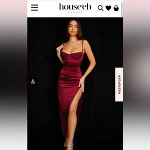 House of CB Wine Satin “Flora” Corset Dress size Small PLUS CUP